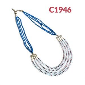 C1946 Multi Bead and Gold Tone Metal Bold Necklace